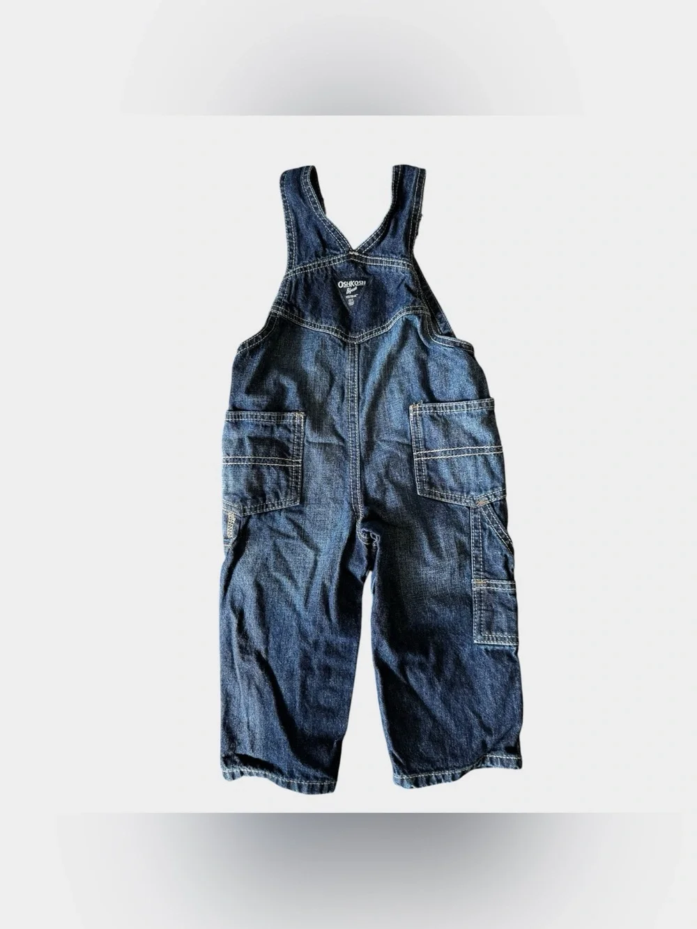 OshKosh B'gosh Blue Denim Jean Overalls Baby Boy 9-12M Western Embroidered Logo